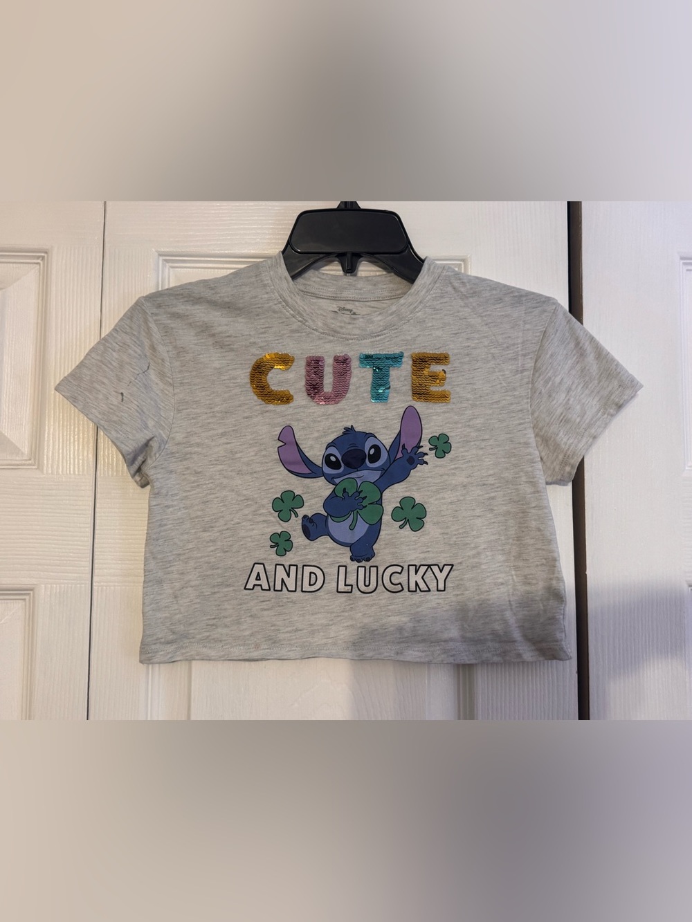 Disney Gray Kids Sequin "CUTE" Stitch Tee
